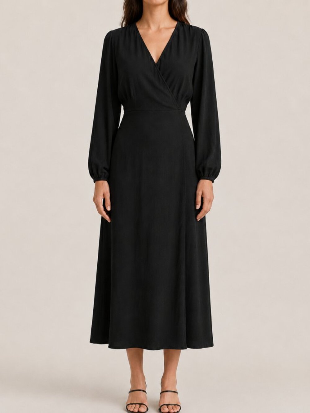 Gap Black Surplice Wrap Style Dress XL Tall Midi Maxi 50” Length